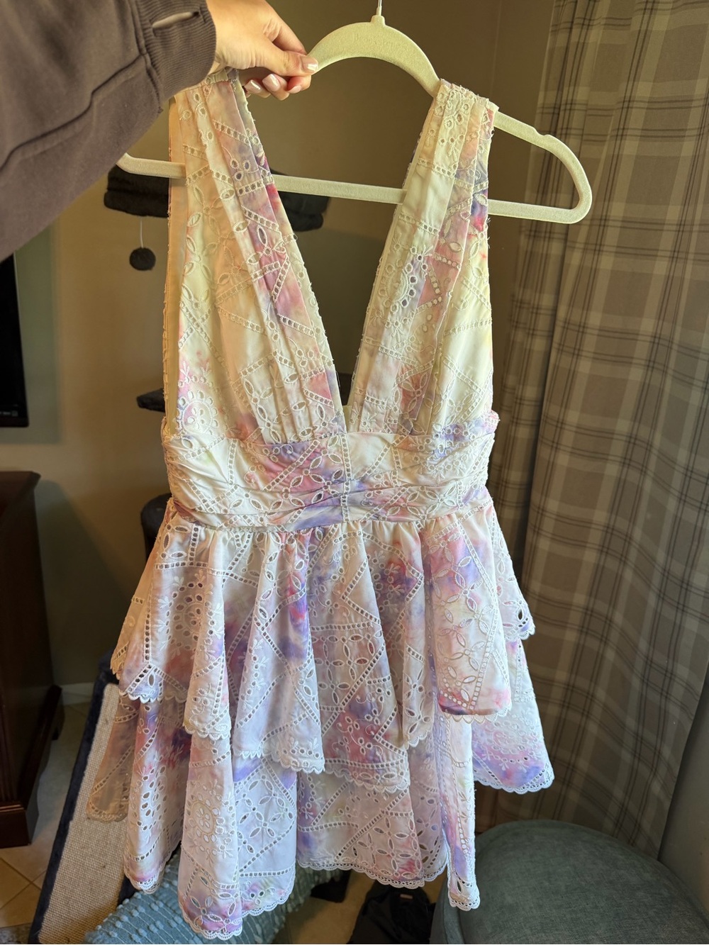 Gianni Bini Cream and Light Purple Women's Lace Dress